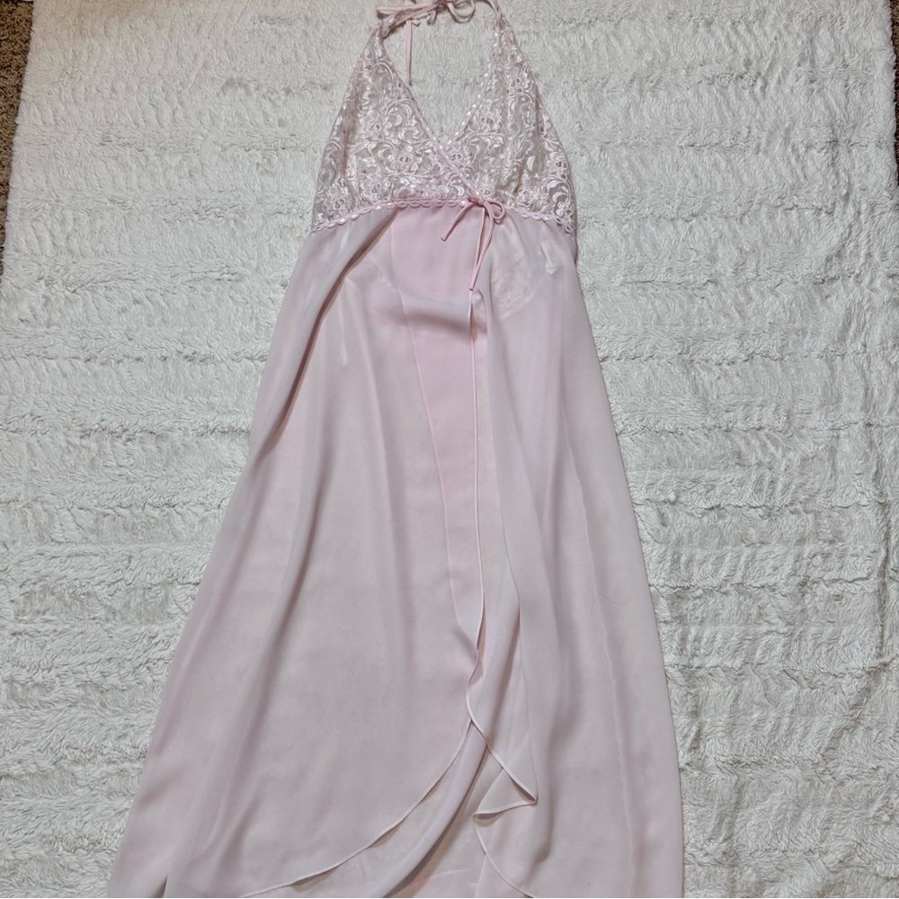 Vintage Sears Intimo Amore Pink Nightgown Slip Dress Large 90s Lace Sheer